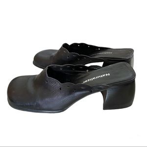 Vintage Y2K Black Leather Chunky Heel Sandal